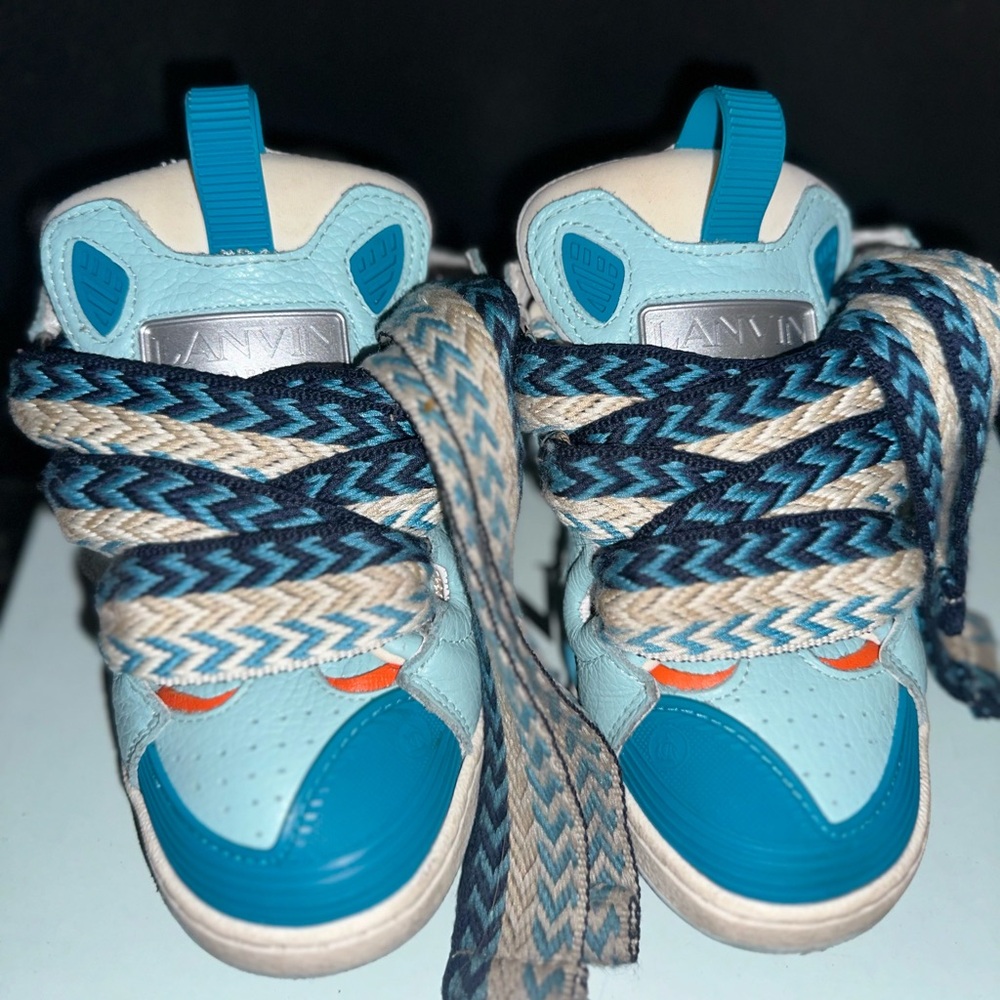 Kids Authentic Lanvin Blue and Orange Sneakers with Modern Design